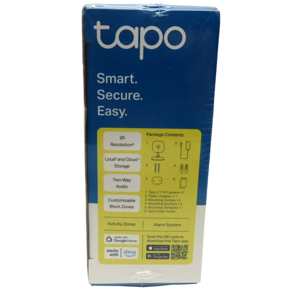 TP-LINK Tapo 2k Indoor Security‎ Wi-Fi Camera, Tapo C110 Night Vision, White